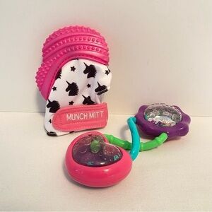 Malarkey Kids Munch Mitt Teether Unicorn/ Bright Start Rattle & Shake Barbell